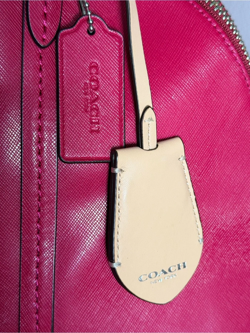 Coach Hot Pink Saffiano Leather Dome Satchel with Yellow Tag